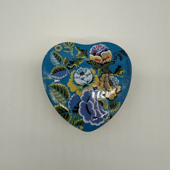 Brighton Heart Shaped Empty Tin Blue Rose Butterfly Flowers Trinket Box Keepsake - Picture 2 of 11